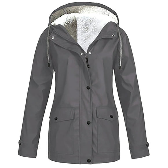 Aqestyerly Women Raincoat Windproof Hooded Jacket Outdoor Solid Color Lightweight Rain Jacket With Pockets