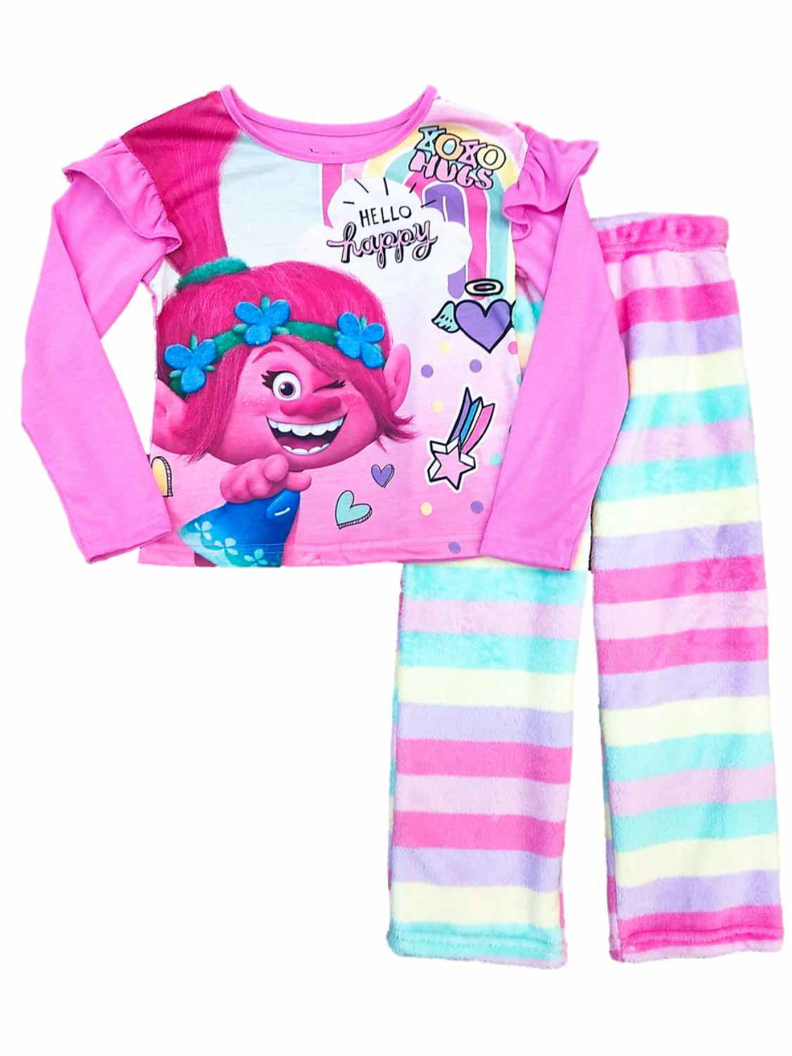 Girls Kids Official Trolls Poppy White Dark Pink Short Sleeve Pyjamas PJs