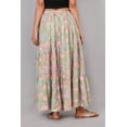 thumbnail image 4 of Women Aqua Blue & Pink Floral Block Printed Cotton Maxi Skirt with Elastic Waist - S, 4 of 6