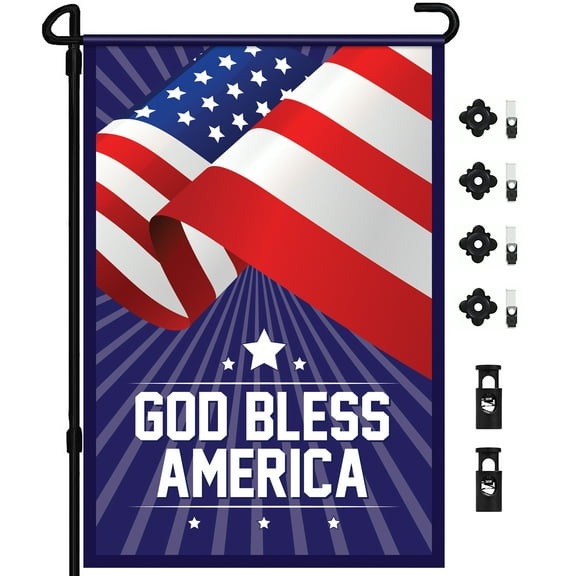 God Bless America Garden Flag American Yard Flag, Bonus Flag Pole Included