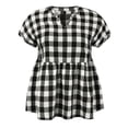 thumbnail image 4 of DARING DIVA Women's Plus Gingham Notch V Neck Blouse Babydoll Peplum Top 1X Black, 4 of 6