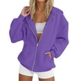 thumbnail image 5 of Women's Fall Zipper Front Long Sleeve Hooded Sweatshirt, Lightweight Casual Outdoor Pullover with Front Pockets, Streetwear Style Top for Daily Wear and Autumn Activities Purple XL, 5 of 5