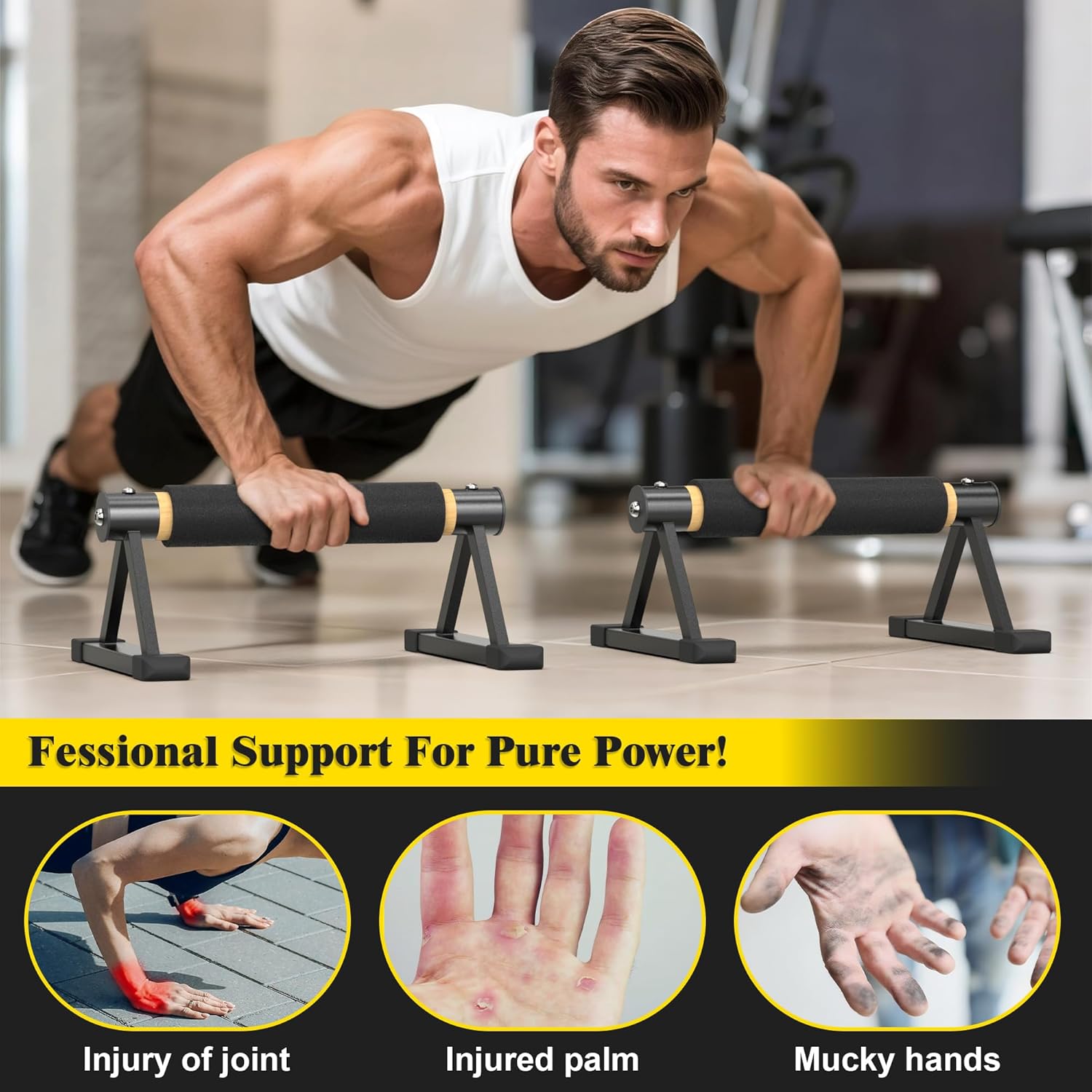 Wooden Parallettes Bars, 600 lbs Heavy Duty Calisthenics Push Up Stands with Anti-Slip Grip, Solid Wood Handstand Bars with Metal Brackets for Home Gym, Floor Workouts & Strength Training