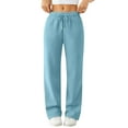 thumbnail image 2 of Wide Leg Sweatpants Women Baggy Fleece High Waisted Cotton Sweatpants Full Length Lightweight Athletic Workout Pants Light Blue 2XL, 2 of 7