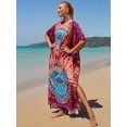 thumbnail image 5 of EDOLYNSA Boho Print 2024 Sexy V Neck Bat Sleeve Casual Beach Long Dress Women Summer Swimsuit Coverup Relaxed Vacation Party Dresses, 5 of 8