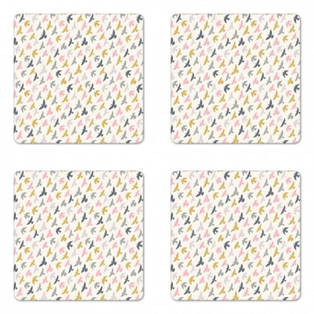 

Minimalist Coaster Set of 4 Flying Birds Pattern Childish Pastel Animal in Sky Retro Freedom Theme Square Hardboard Gloss Coasters Standard Size Multicolor by Ambesonne