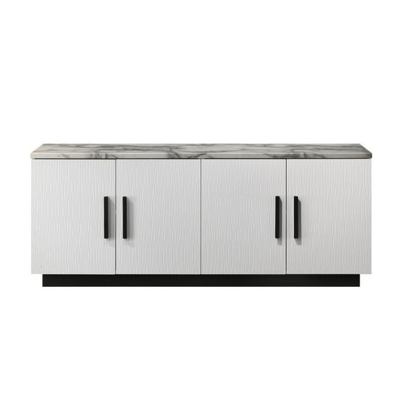 Matilda 63" White Engineered Wood Cabinet Console Table w/ White Faux Marble Top