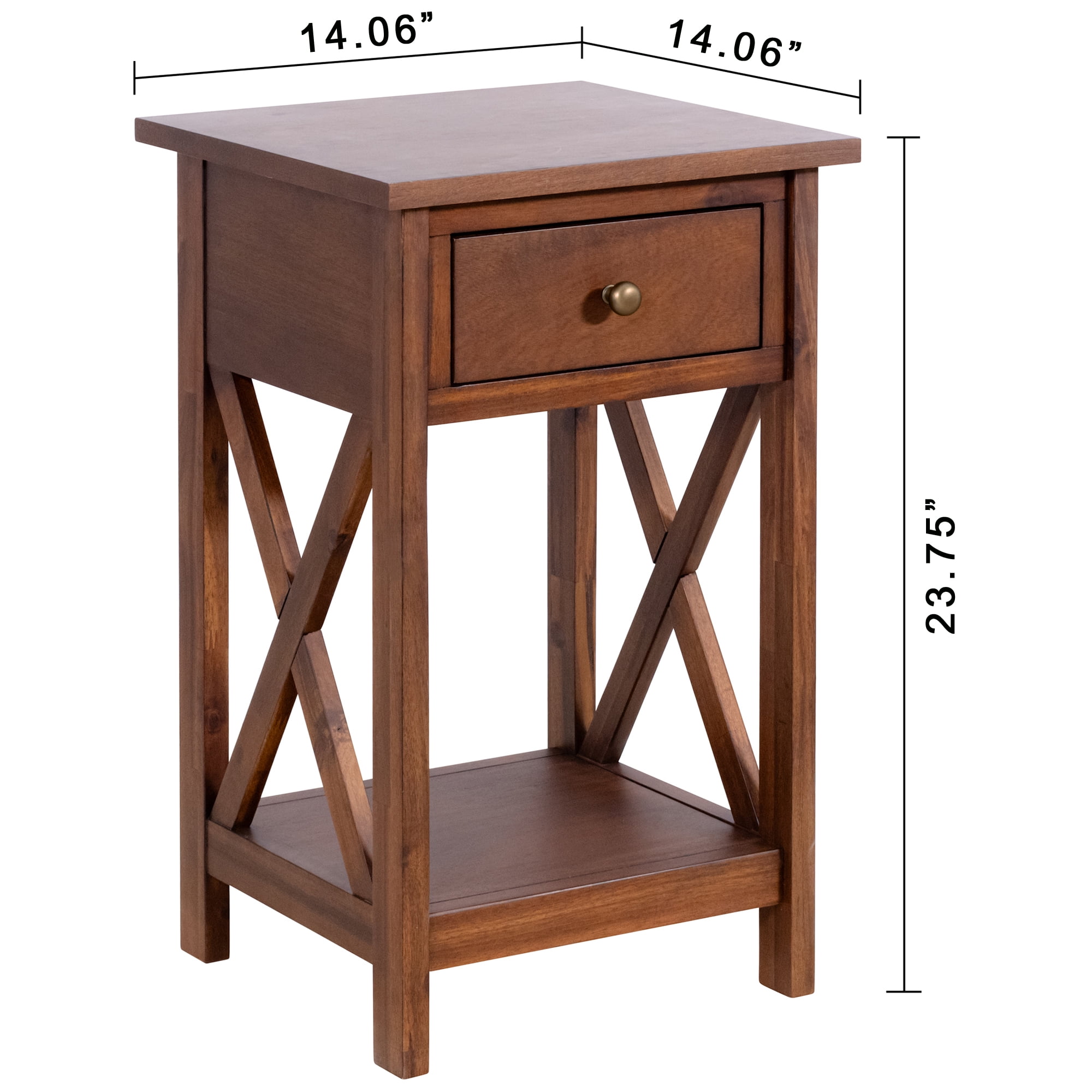 eHemco X-Side Rathe Nightstand End Table Side Table with Drawer and Storage Shelf, Coffee