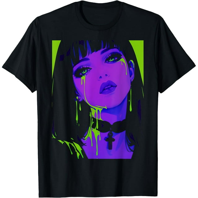 Cybergoth T-Shirt Cybercore Grunge Punk Goth Girl Alt Anime Manga - comme sur l'Image - TG
