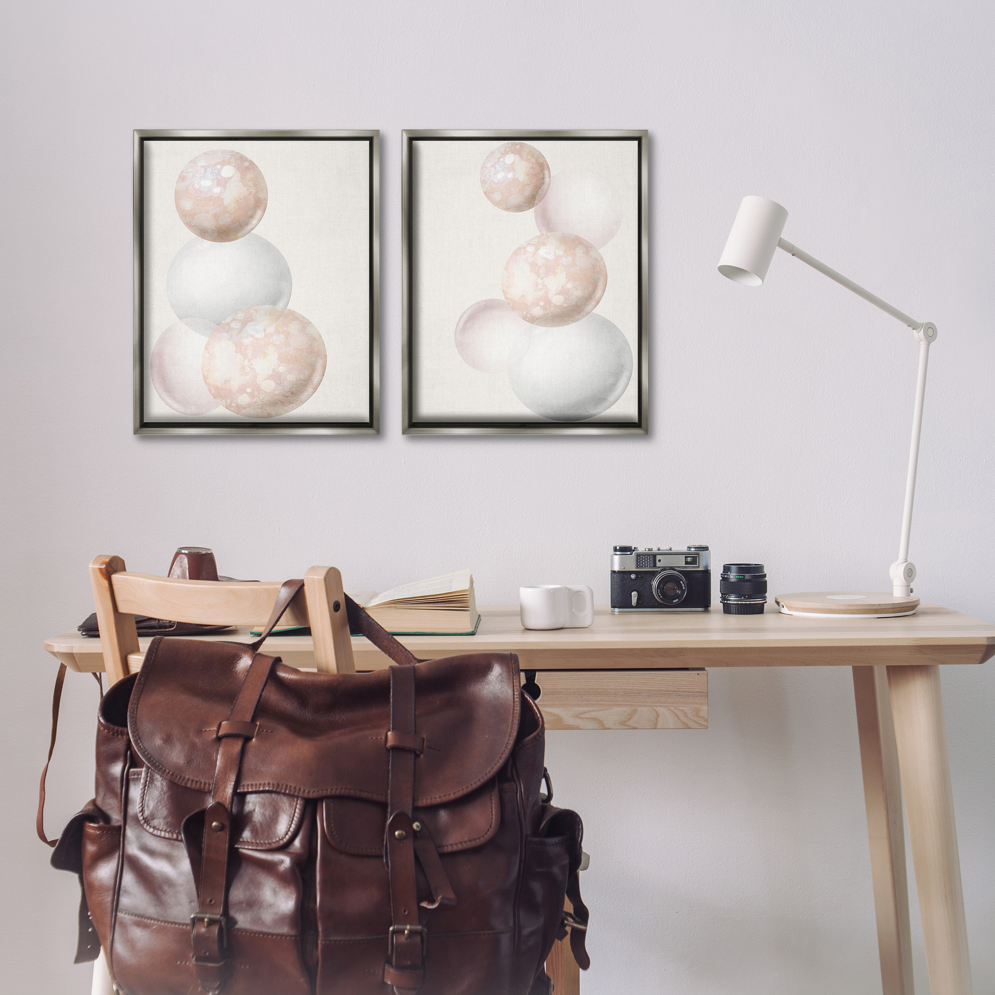 Stupell Industries Stacked Spheres Speckled Abstract Painting Gray Floater Framed Canvas Art Print Wall Art, 17 x 21, Set of 2