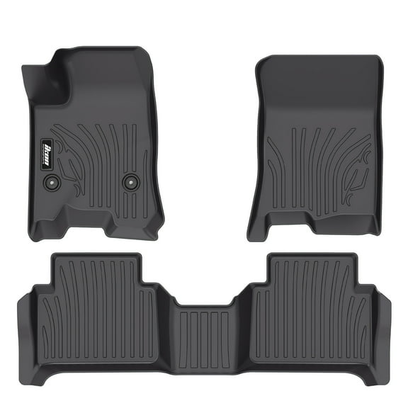 Ikon Motorsports All Weather TPE Floor Mats Liner Fits 2023-2025 Chevrolet Colorado/GMC Canyon Crew Cab, 3D Molded Non-slip Carpets Guard Black 3PCS