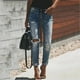 thumbnail image 2 of Moda Mujer Bolsillos Botón Cintura Media Flaco Ripped Jeans Pantalones Agujero Pantalones de Mezclilla Odeerbi ODB-6, 2 of 9