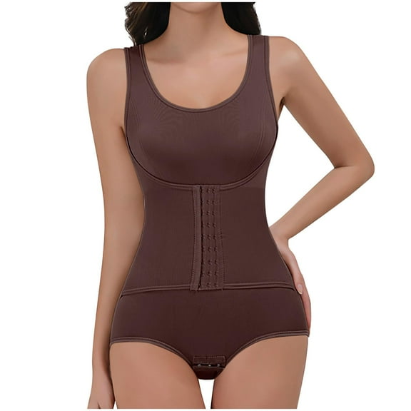 Gmluru Women's Bra Free Bodysuits Solid Color Adjustable Shoulder Strap Tight Fitting Hip Lifting And Shaping Breasted Jumpsuit Coffee Shapewear M-3XL