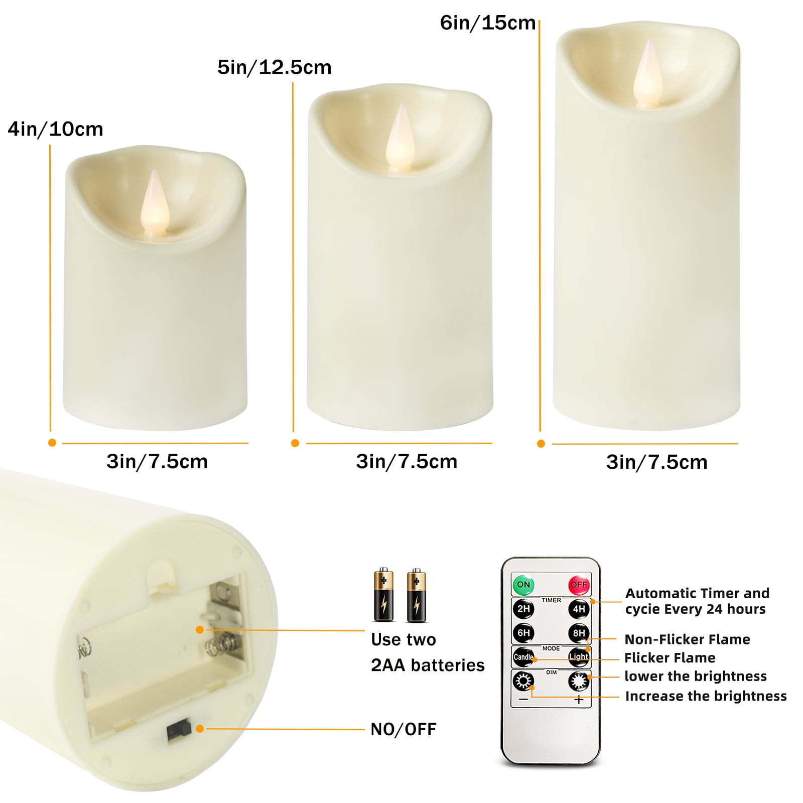 Cacou 3-Pack Flickering LED Flameless Candles with Remote Control for Home Decor and Mood Lighting