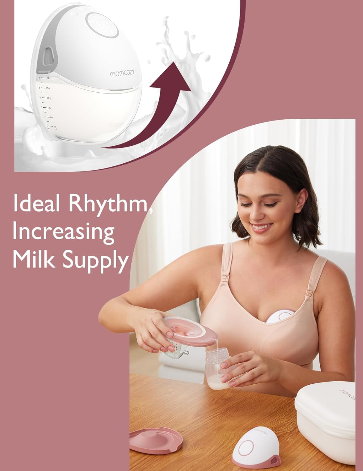 Momcozy Breast Pump Hands Free Mobile Style M6 Wearable Breastfeeding Pump, DoubleFit Flange, 9 Levels, 24mm, 2 Pack Quill Gray