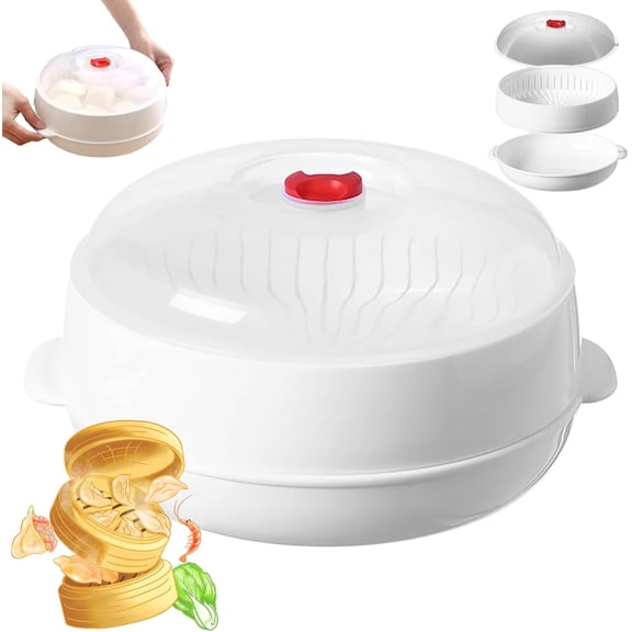 Microwave Oven Steamer,Multifunctional Microwave Steamer for Vegetables,Layered Water Storage Design with a Transparent Lid and Tray, for Microwave Kitchens