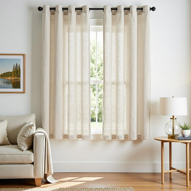 Cortinas mezcla de lino Jinchan 127x183 cm Beige con filtro de luz 2 piezas