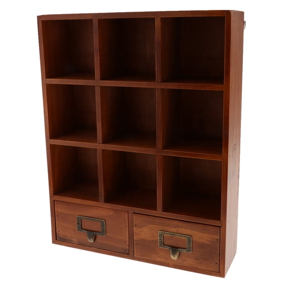 Estante de exhibición de madera de 9 cubos con 2 gavetas Magideal Organizador de almacenamiento marrón Moderno