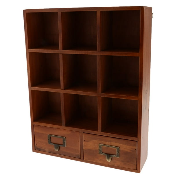 Estante de exhibición de madera de 9 cubos con 2 gavetas Magideal Organizador de almacenamiento marrón Moderno