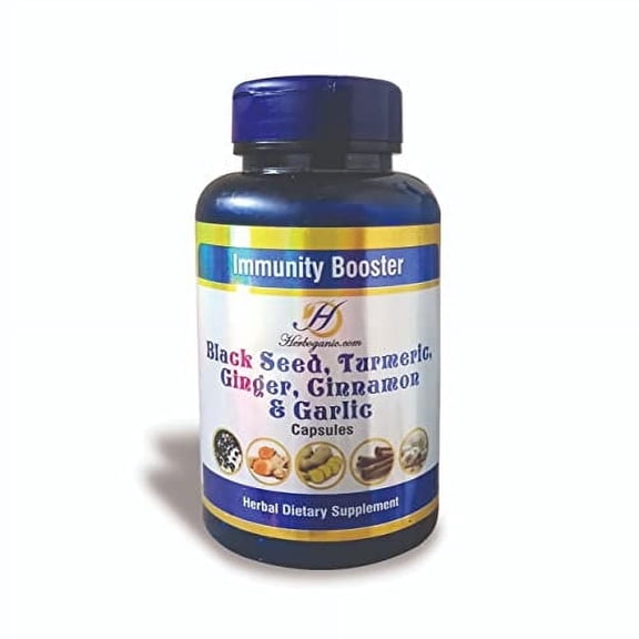 HERBOGANIC Black Seed, Turmeric, Ginger, Cinnamon, and Garlic Capsules | Boosts Immunity | Natural Dietary Supplement for a Stronger Immune System | Helps Stregthen the Body