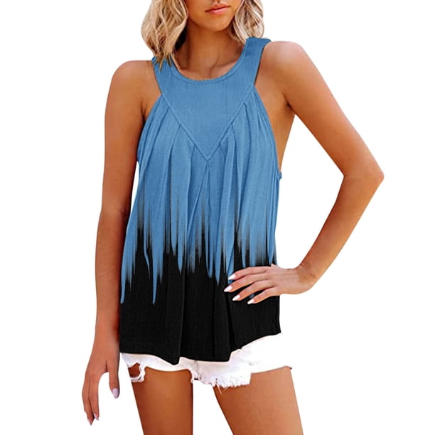 Mujeres Casual sin mangas Halter llama estampado tanque verano plisado camisas sueltas playa blusa Tops Pompotops lopia987525