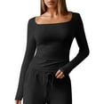 thumbnail image 2 of Chbgutlmr Going out Tops for Women U Neck Long Sleeve Tight Crop Tops Comfy Slim Solid Color Basic Shirts, 2 of 7