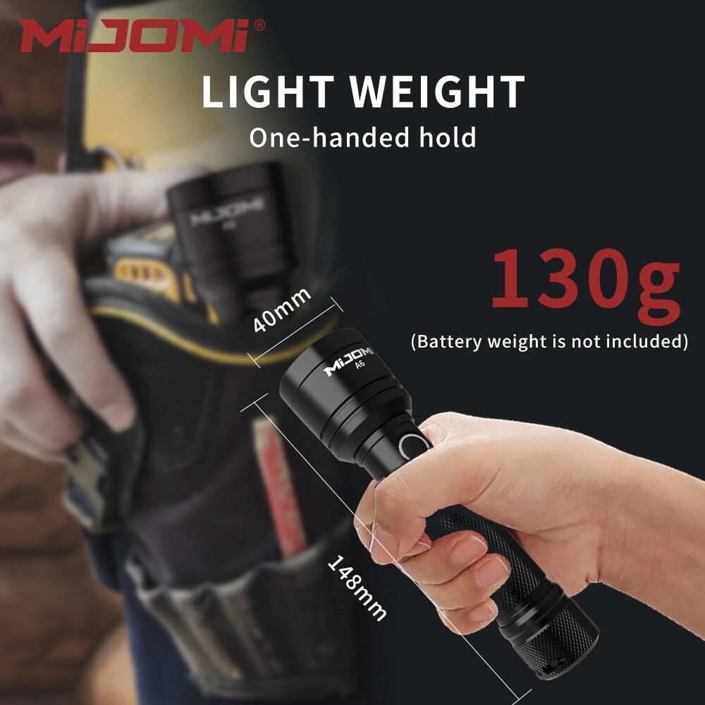 Mijomi Flashlight A6 1000 Lumens high Brightness 228m Beam Distance Samsung LED 18650 Rechargeable Flashlight for Industry use Easy Control 3 Lighting Modes Waterproof flashlight