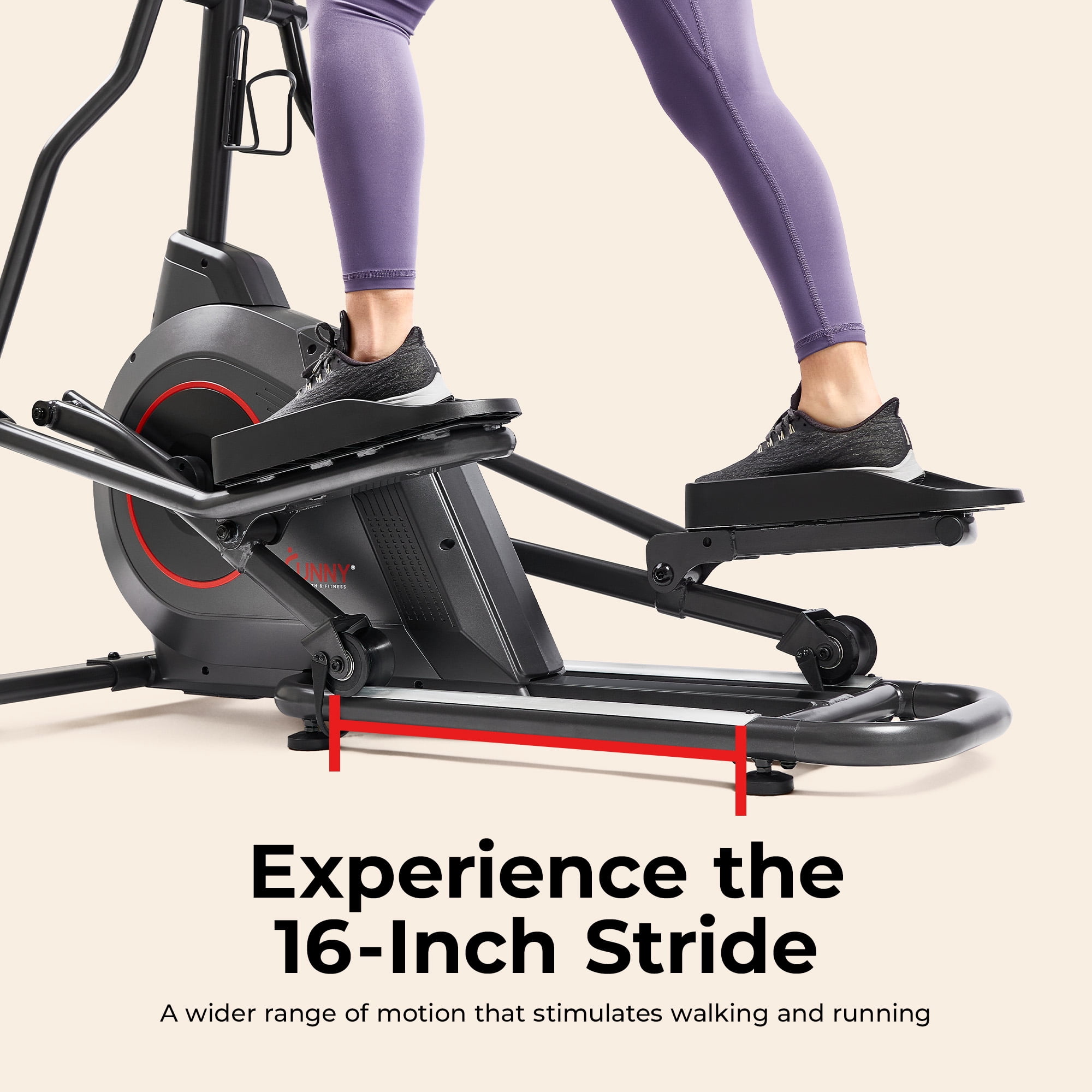 Sunny Health & Fitness Ultra-Silent 16” Stride Smart Elliptical Trainer with SunnyFit App for Trainer-Led Workouts & Performance Tracking