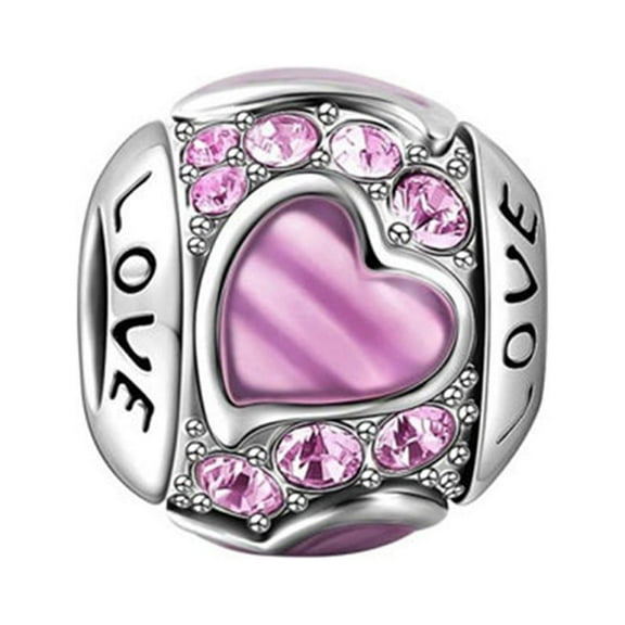 Love Heart Charm European Bead Sterling Silver Pink CZ Ginger Lyne Collection