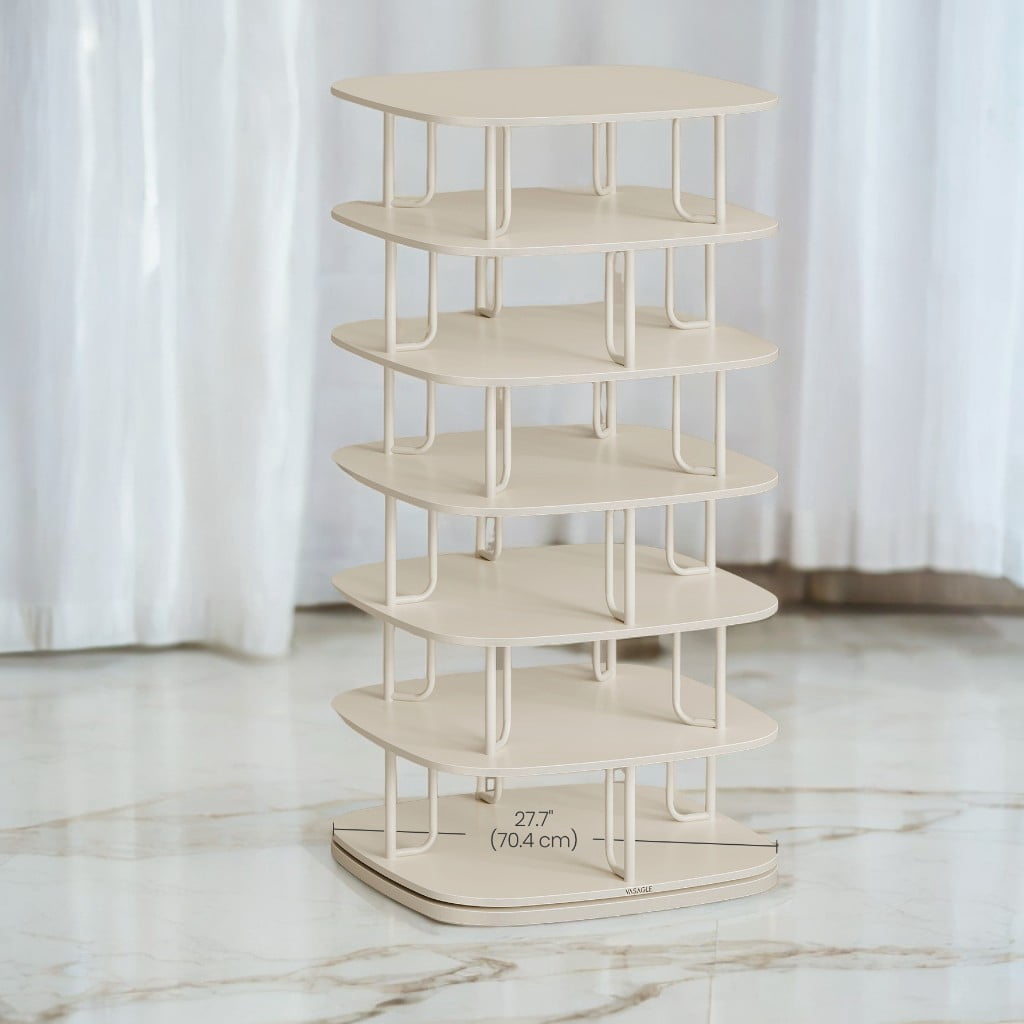 7-Tier Rotating Shoe Rack – 360° Spinning, Holds 28-35 Pairs, Entryway，Closet Organizer, Freestanding, Cream White