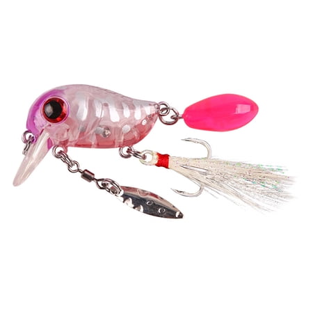 Mini Crankbait Fishing Lure Rotating Blade with Feathered Treble Hook for Bass Trout Walleye Clear Pink 1.50 Inch