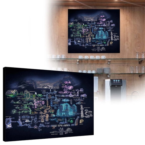 Hollow-Theme Knight Game Map Poster Gaming Themed Canvas Wall Art Gamer Room Wall Mural Video Game Art Print Wall Decoration(Black-31.5X23.6In)