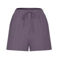 thumbnail image 6 of GaThRRgYP Womens Shorts Plus Size,Summer Bottoms for Women Deals,Women's Cotton Linen Shorts Solid Color Comfortable Elastic Wide Leg Casual Shorts Purple L, 6 of 6