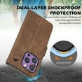 thumbnail image 6 of Nalacover for iPhone 13 Pro Max Flip Wallet Case,Stylish 360 Protection Synthetic Leather Soft TPU Flexible Magnetic RFID Kickstand Card Slots Shockproof Anti-Scratch with Wrist Strap Cover.Brown, 6 of 6