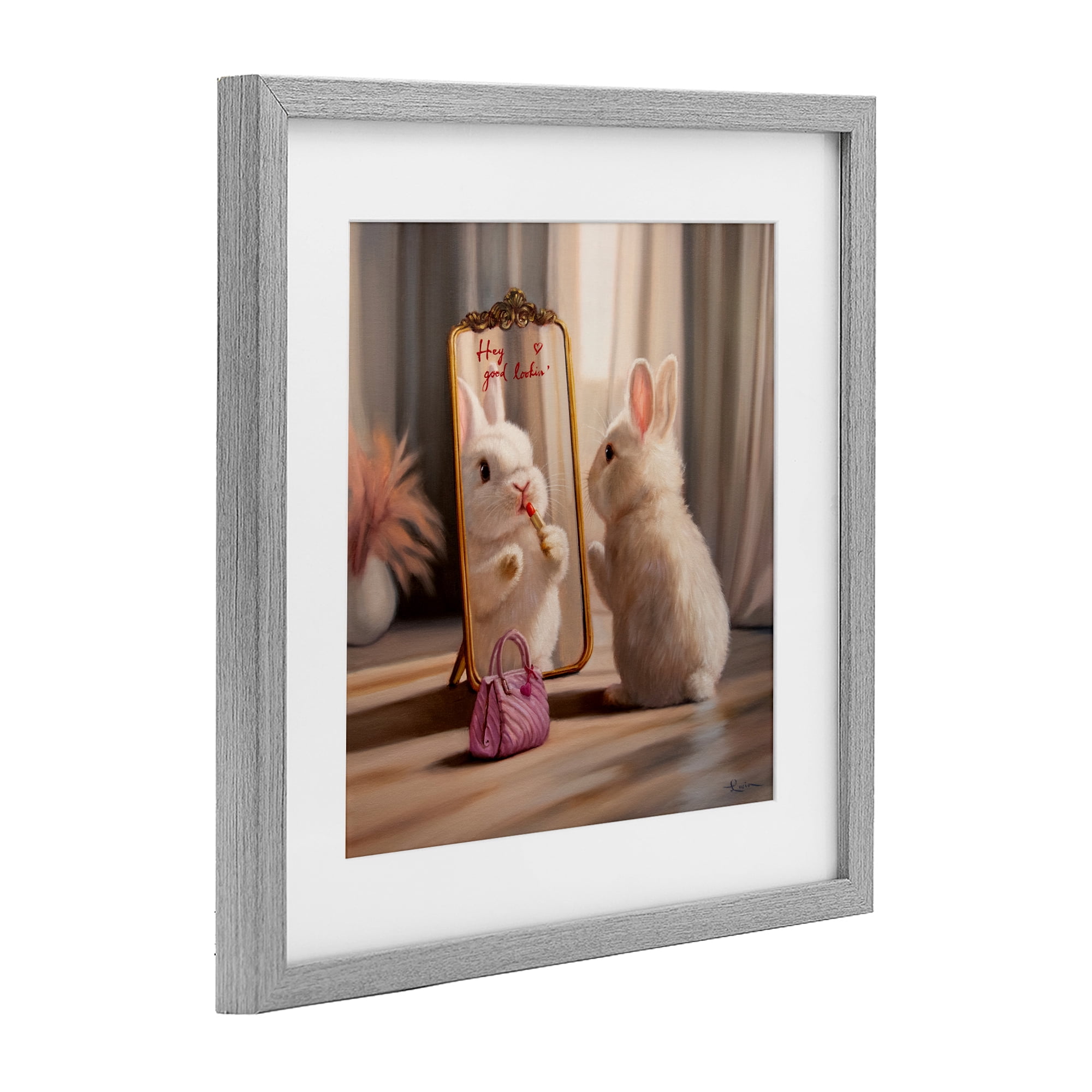 Stupell Industries Final Touch Makeup Bunny Gray Framed Print Under Glass, design by Lucia Heffernan