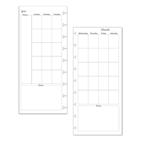 Undated Monthly Calendar Insert Fits 9-Disc Skinny Classic Happy Planners (Cat)