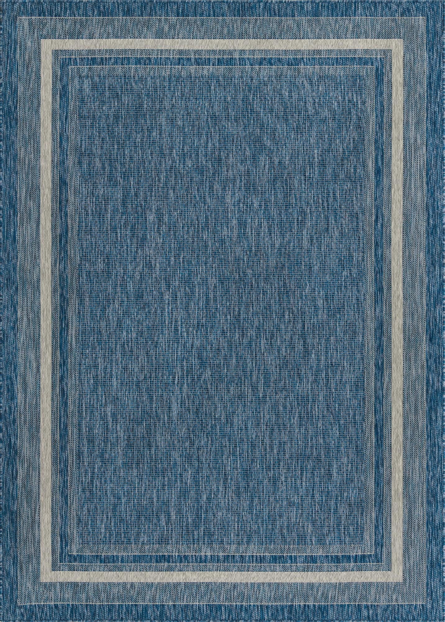 Unique Loom Outdoor Border Collection Area Rug - Soft Border (7' 1" x 10' Rectangle Blue/Ivory)