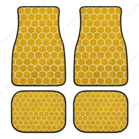 Hexagonal Hexagon Bee Pattern 4 Pc Car Floor Mats Car Carpets Full Sets Universal Fit For Suv Vans Sedans Trucks Protection