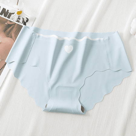 Fulorrnie Women s Mid Rise Seamless Panties Heart Print Cotton Gusset Breathable Underwear for Summer  No Visible Panty Line  Light Blue  XL