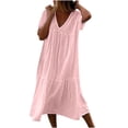 thumbnail image 1 of Kcodviy Robe Femme Décontractée Unie Robes pour Femmes Décontractées Couleur Manches Courtes V Robe d'Été Décontractée pour Femmes Col Couture Ample, 1 of 5