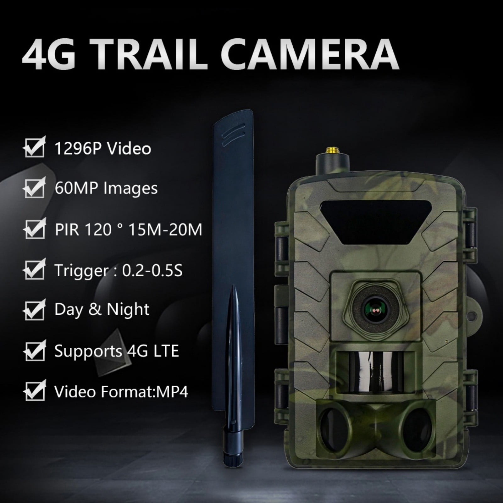 4G LTE Trail Camera with Motion Detection, Infrared Night Vision Game Camera with LCD Screen, High Resolution Wireless Wildlife Camera for Outdoor Use