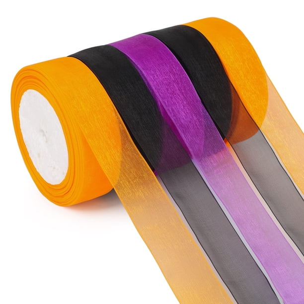 Cinta transparente de organza, 1 x 125 yardas, 5 rollos, regalo de Halloween