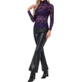 thumbnail image 2 of INSPIRAR CHIC Blusa de Encaje Floral Transparente de Manga Larga con Cuello Alto para Mujeres S Púrpura Oscuro, 2 of 6