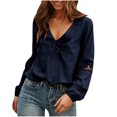 thumbnail image 2 of Idoravan Long Sleeve Shirts for Women Clearance Fashion Women Fashion Solid Long Sleeve V-Neck T-shirt Blouse Hollow Out Tops, 2 of 7
