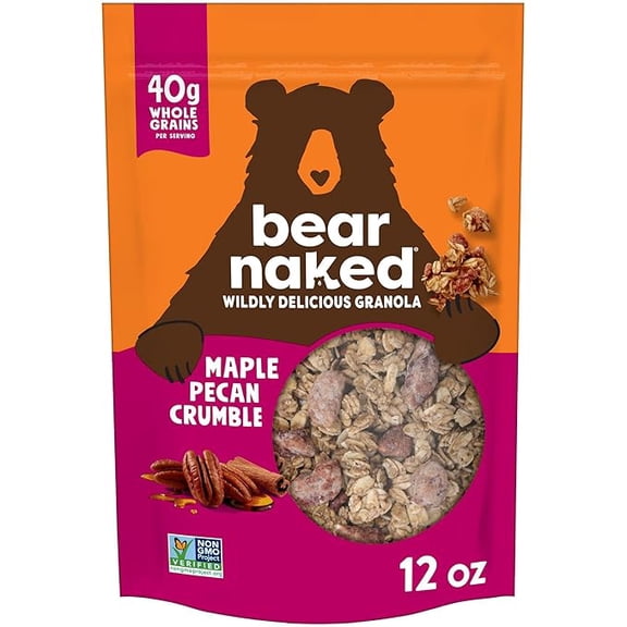 (1 pack) Bear Naked Granola Cereal, Whole Grain Granola, Breakfast Snacks, Maple Pecan Crumble, 12oz Bag (1 Bag)