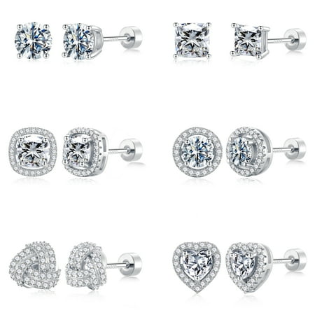 Turandoss 6 Pairs Flatback Earrings Set for Women 14K Gold Plated Hypoallergenic CZ Studs Sensitive Jewelry Teacher Appreciation Mothers Day Graduation Gifts for Her Mom Kids Teen Girls Wife Ideas