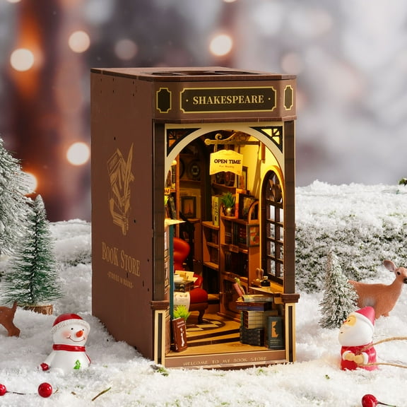 ROBOTIME DIY Book Nook Shelf Insert Kit, Bookends Set Building Model for Bookshelf Decor, 3D Wooden Puzzle Craft Kits Gifts for Book Lovers(Bookstore)