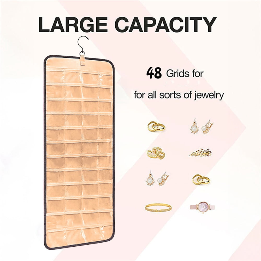 48 Pocket Oxford Fabric Double Sided Hanging Rotating Jewelry Organizer with Hanger Hooks for Earrings, Necklaces, Rings, Bracelets and Other Jewelry Storage（Excluding jewelry）