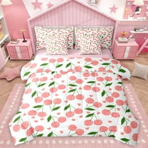 Homewish Kawaii Loves Pattern 7-Piece Twin Bedding Sets,Cute Cartoon Cherries Bedding Comforter Set,Pink White Green Sheet Sets For Girls Kids,Breathable Home Decor Reversible