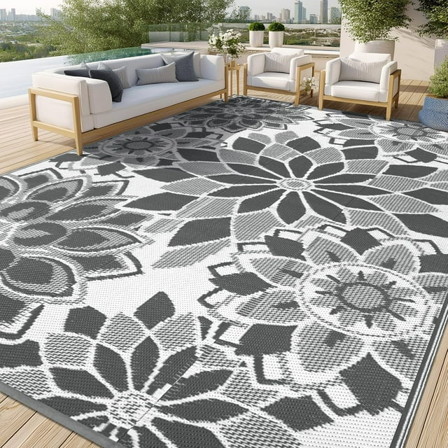 Outdoor Rug for Patio &#;x Reversible Plastic Straw Area Rugs Mat Mat for Camper Indoor Outdoor Carpet for Rv Deck Porch Picnic Beach Balcony Teal &